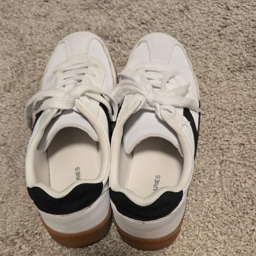 White and Black Sneakers with Gum Sole